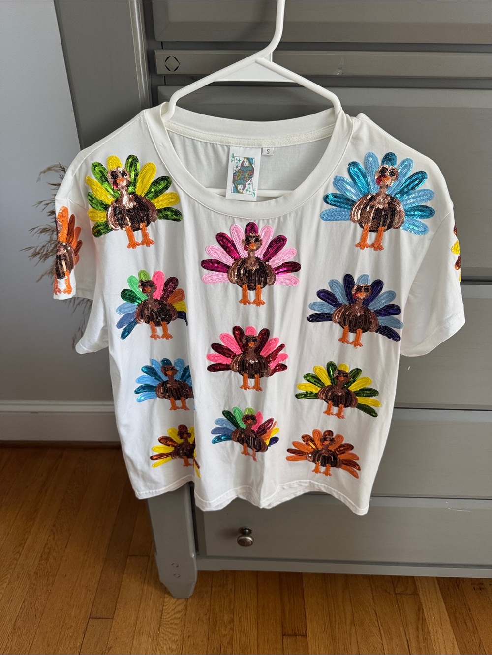 Sequin Turkey Tee - White Multicolor - Unbranded